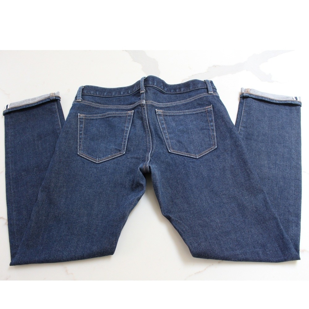 Uniqlo Selvedge Jeans Mens 32 Dark Indigo Slim Straight Red Line Denim - Picture 12 of 14